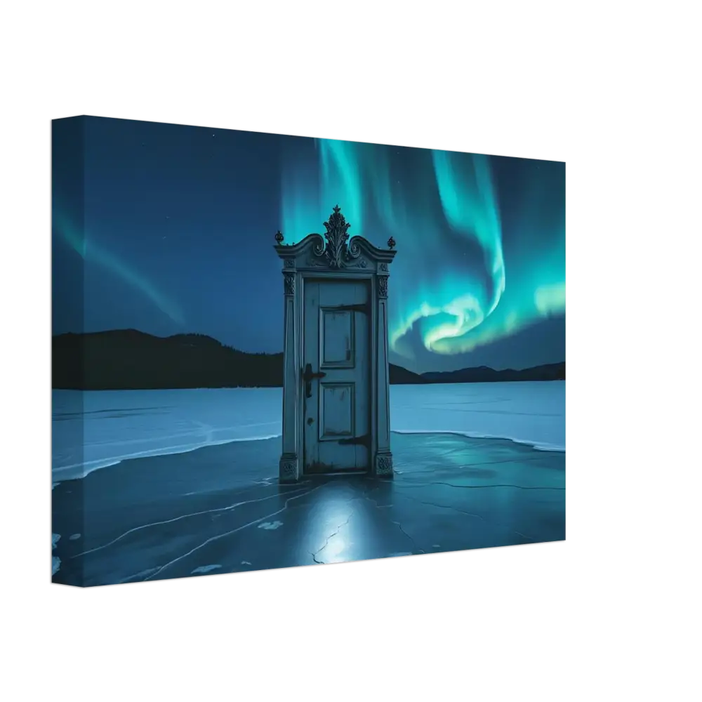 Ornate door under Aurora Borealis in PixiOnyx Glacial Dreamscape Canvas artwork