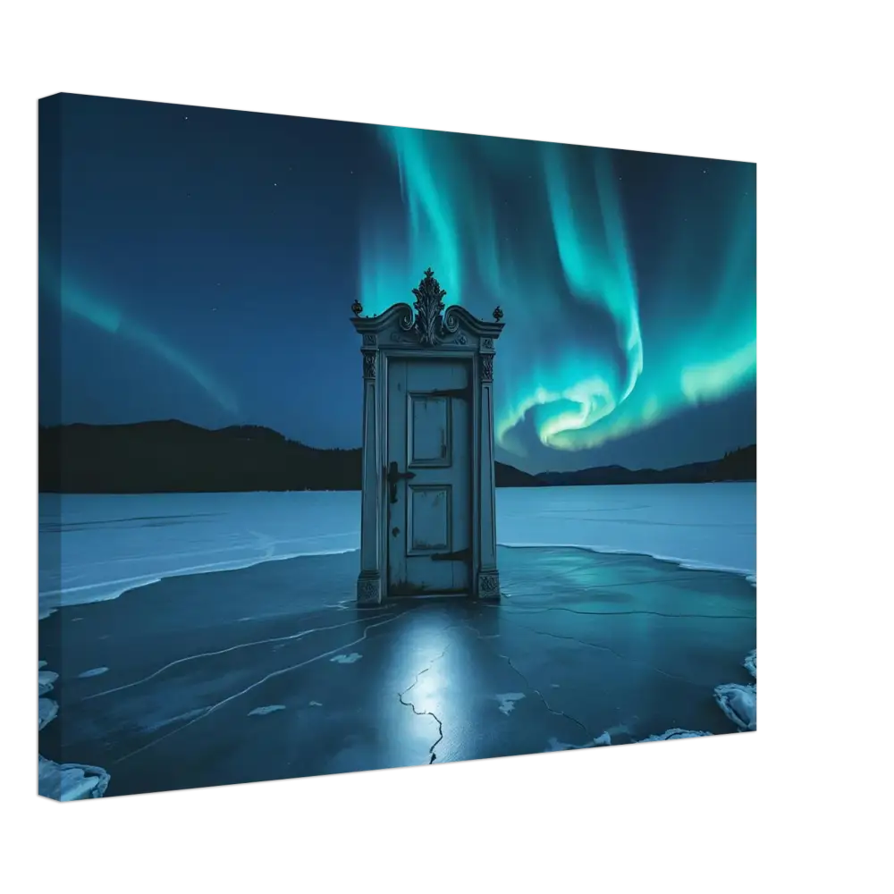 Ornate door under Aurora Borealis in PixiOnyx Glacial Dreamscape Canvas artwork