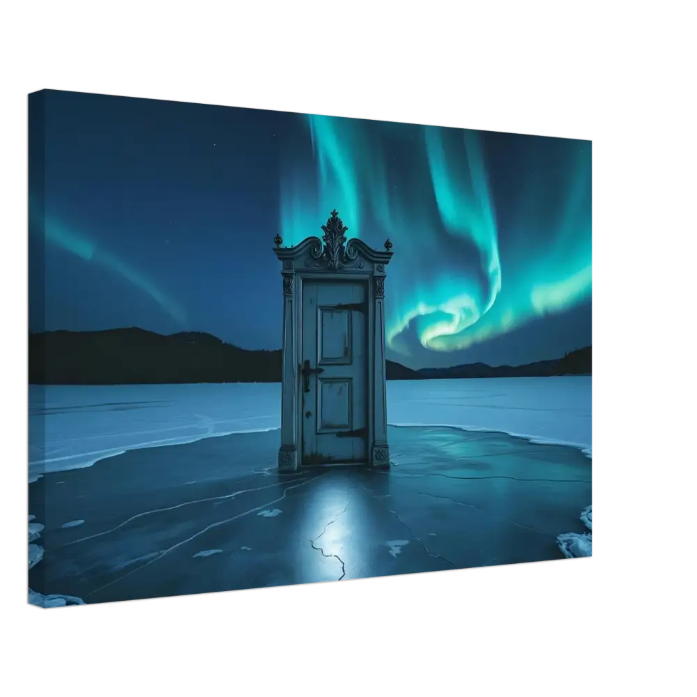 Ornate door under Aurora Borealis in PixiOnyx Glacial Dreamscape Canvas art