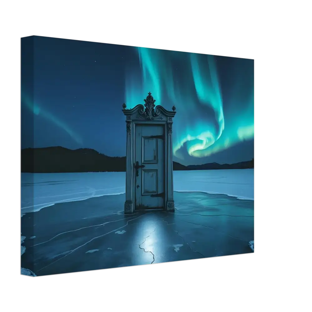 Ornate door beneath Aurora Borealis in PixiOnyx Glacial Dreamscape Canvas art
