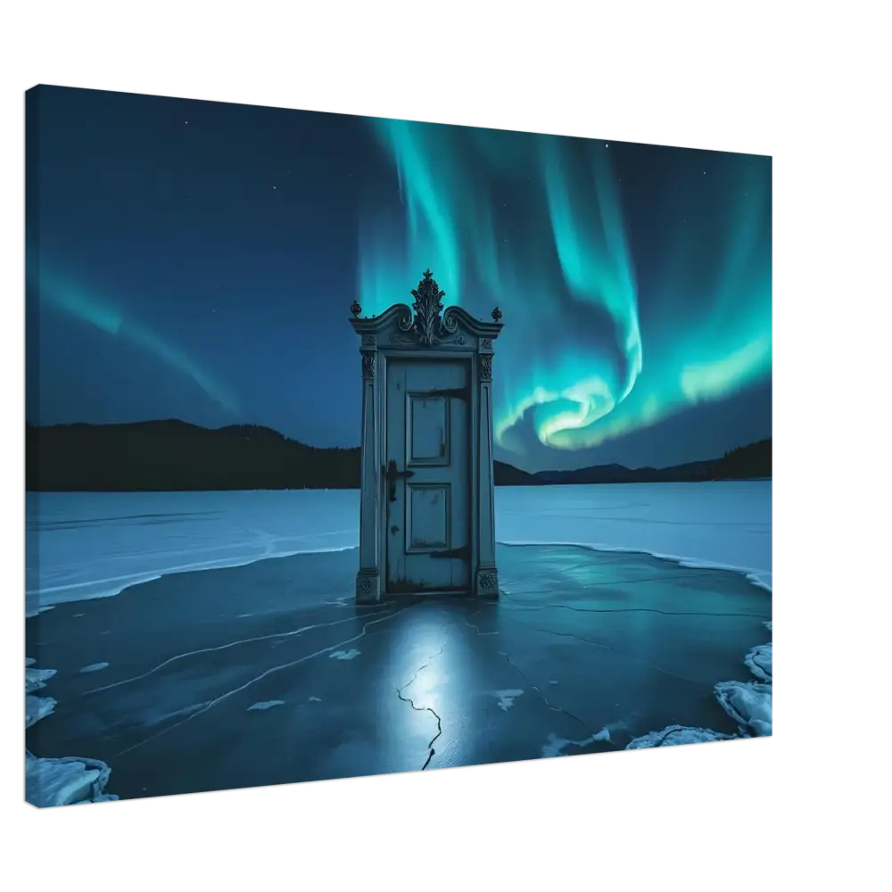 Ornate door on frozen landscape from Dooraura Canvas PixiOnyx Glacial Dreamscape