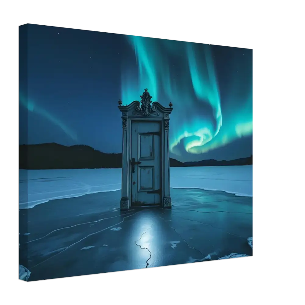 Ornate door beneath Aurora Borealis in PixiOnyx Glacial Dreamscape Canvas