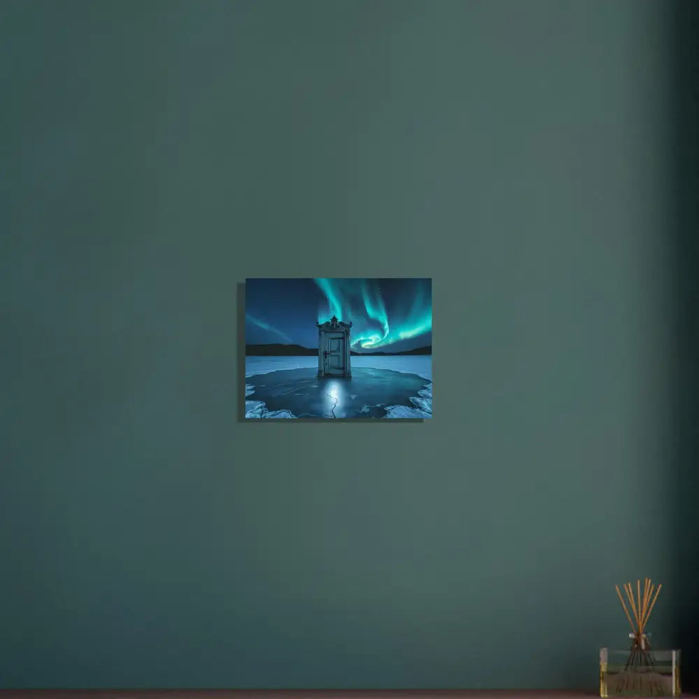 Aurora borealis over a tower displayed in Dooraura Poster PixiOnyx Fine Art Print