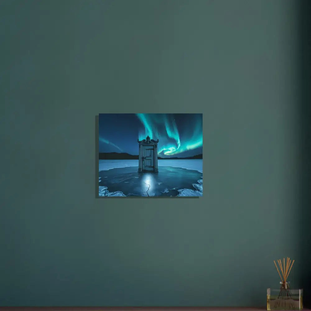 Aurora Borealis over a frozen lake with a door in PixiOnyx Dooraura Poster Fine Art Print