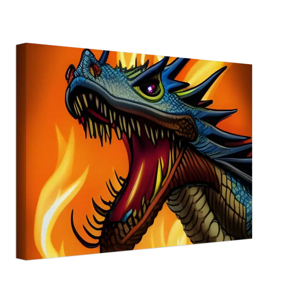 Roaring dragon canvas art displayed on Dragon’s Fury Wall Art by PixiOnyx