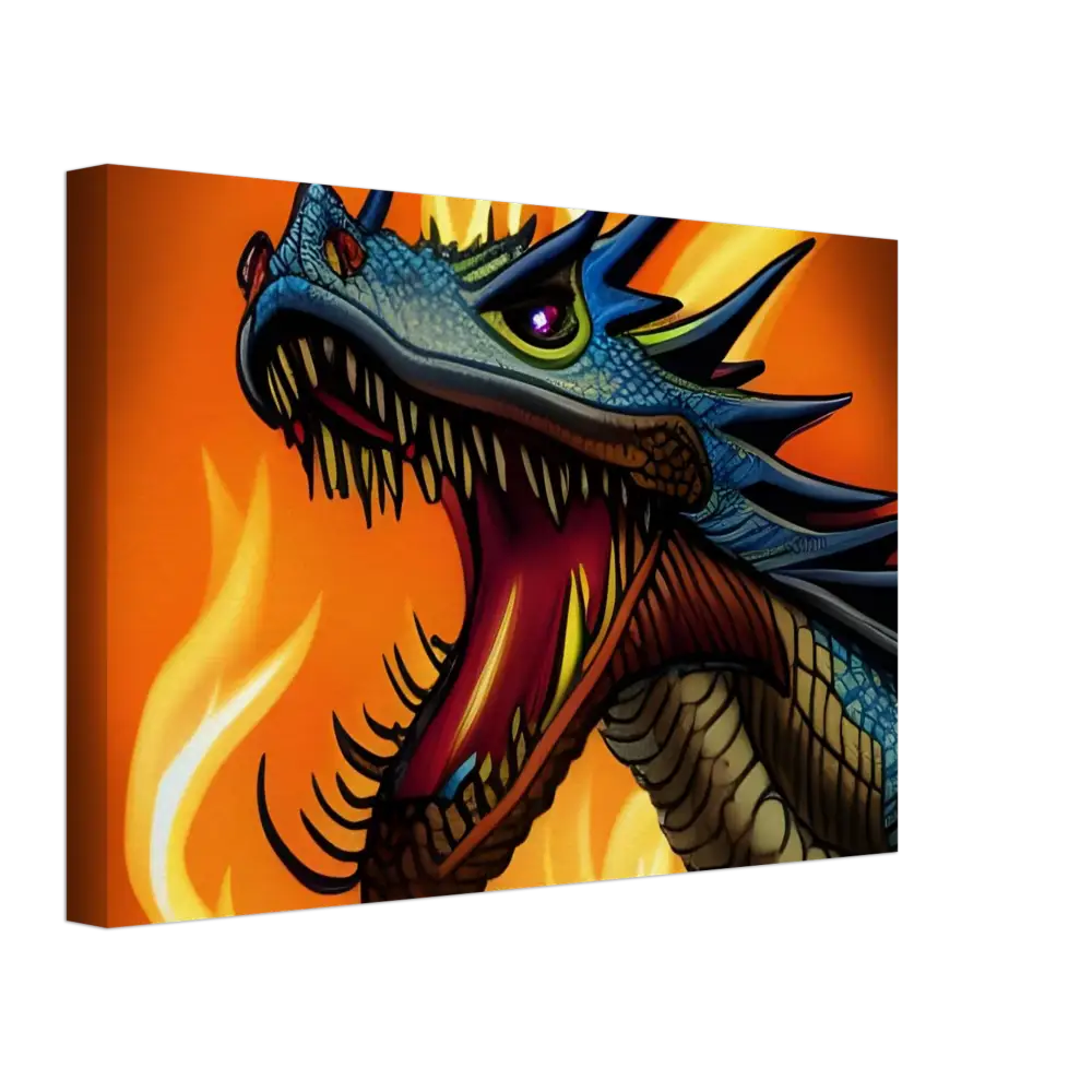 Dragon head canvas art from Dragon’s Fury collection displayed on PixiOnyx wall decor