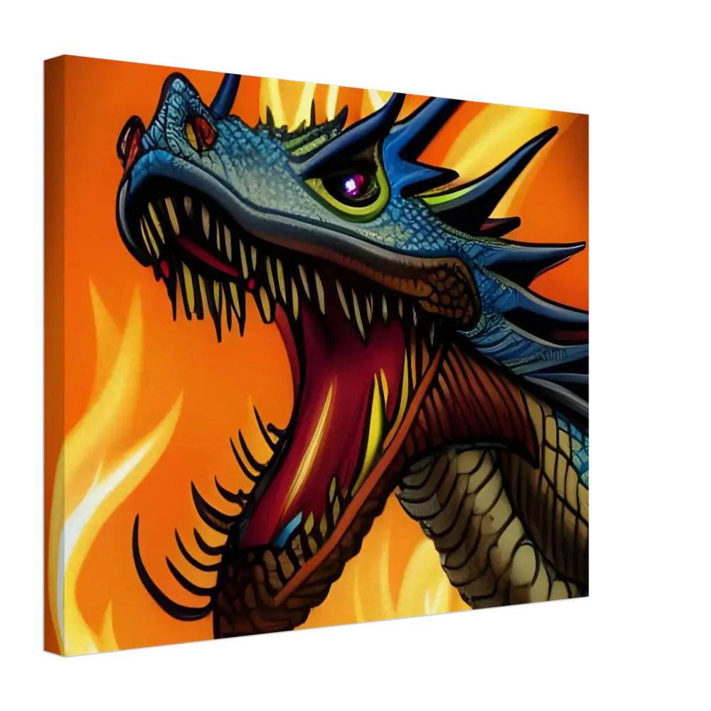 Dragon canvas art titled Dragon’s Fury displayed on PixiOnyx wall decor product