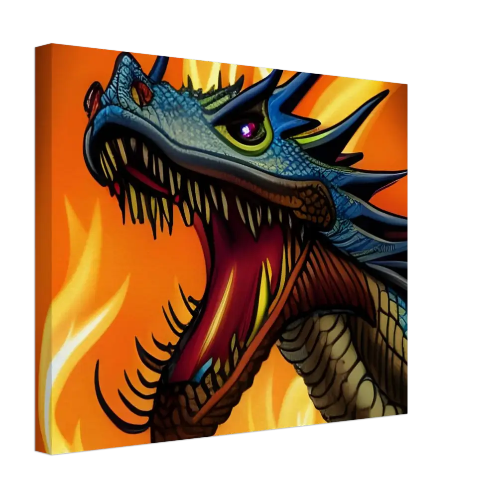 Roaring dragon canvas art displayed in Dragon’s Fury wall art by PixiOnyx