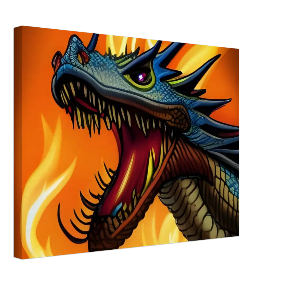 Roaring dragon canvas art from Dragon’s Fury collection displayed on PixiOnyx website
