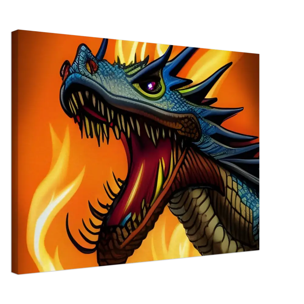 Roaring dragon canvas art from Dragon’s Fury by PixiOnyx for bold wall decor