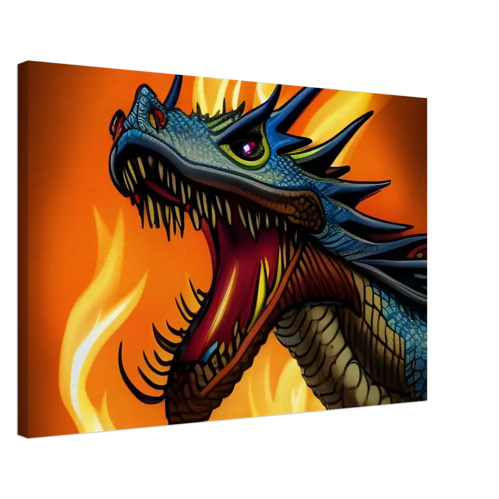 Dragon’s Fury canvas wall art showcasing a detailed dragon head design for bold home decor
