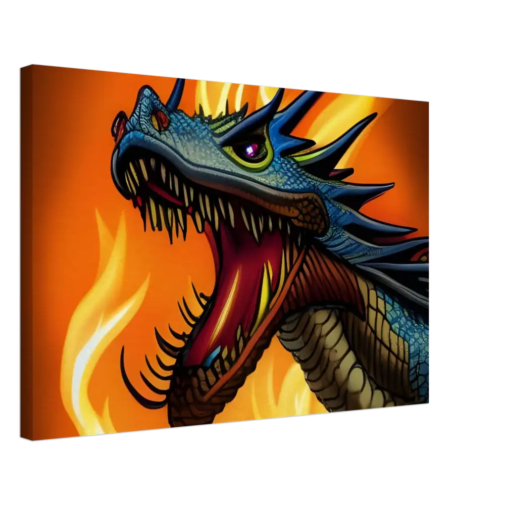 Blue dragon canvas art from Dragon’s Fury wall art collection by PixiOnyx