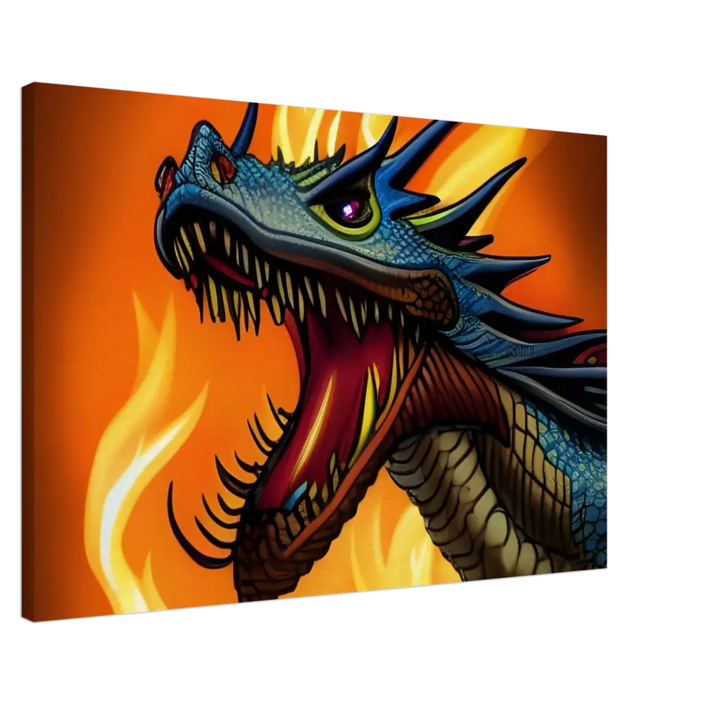 Dragon head canvas art from Dragon’s Fury collection by PixiOnyx for striking wall decor