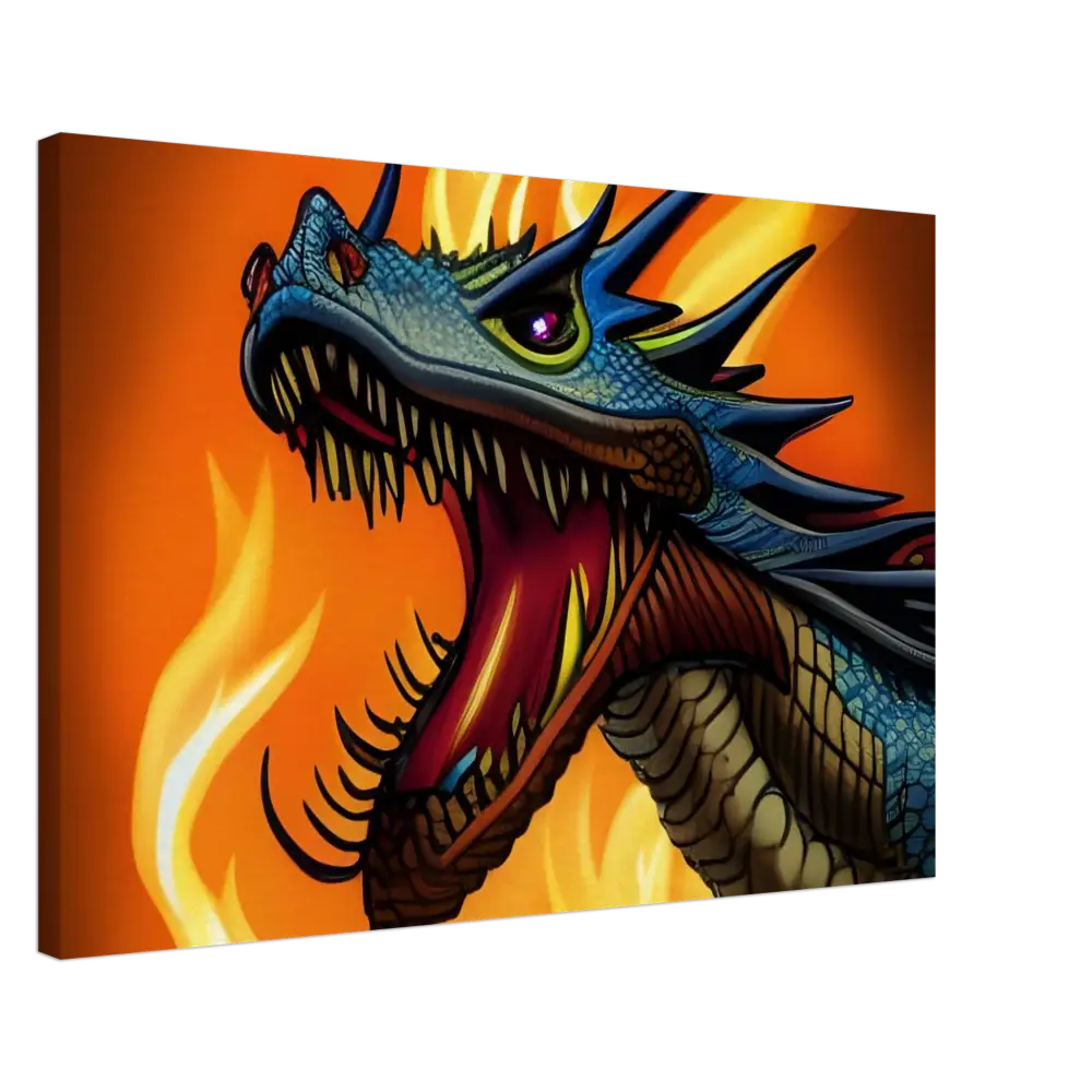 Vivid Dragon Head Canvas Art in Dark Powers and Fiery Colors for Wall Decor