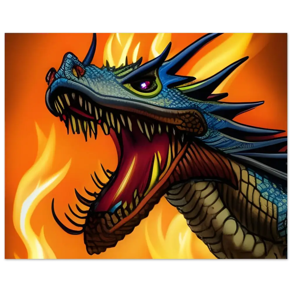 Fearsome blue dragon head from Dragon’s Fury Fine Art Fantasy Poster by PixiOnyx