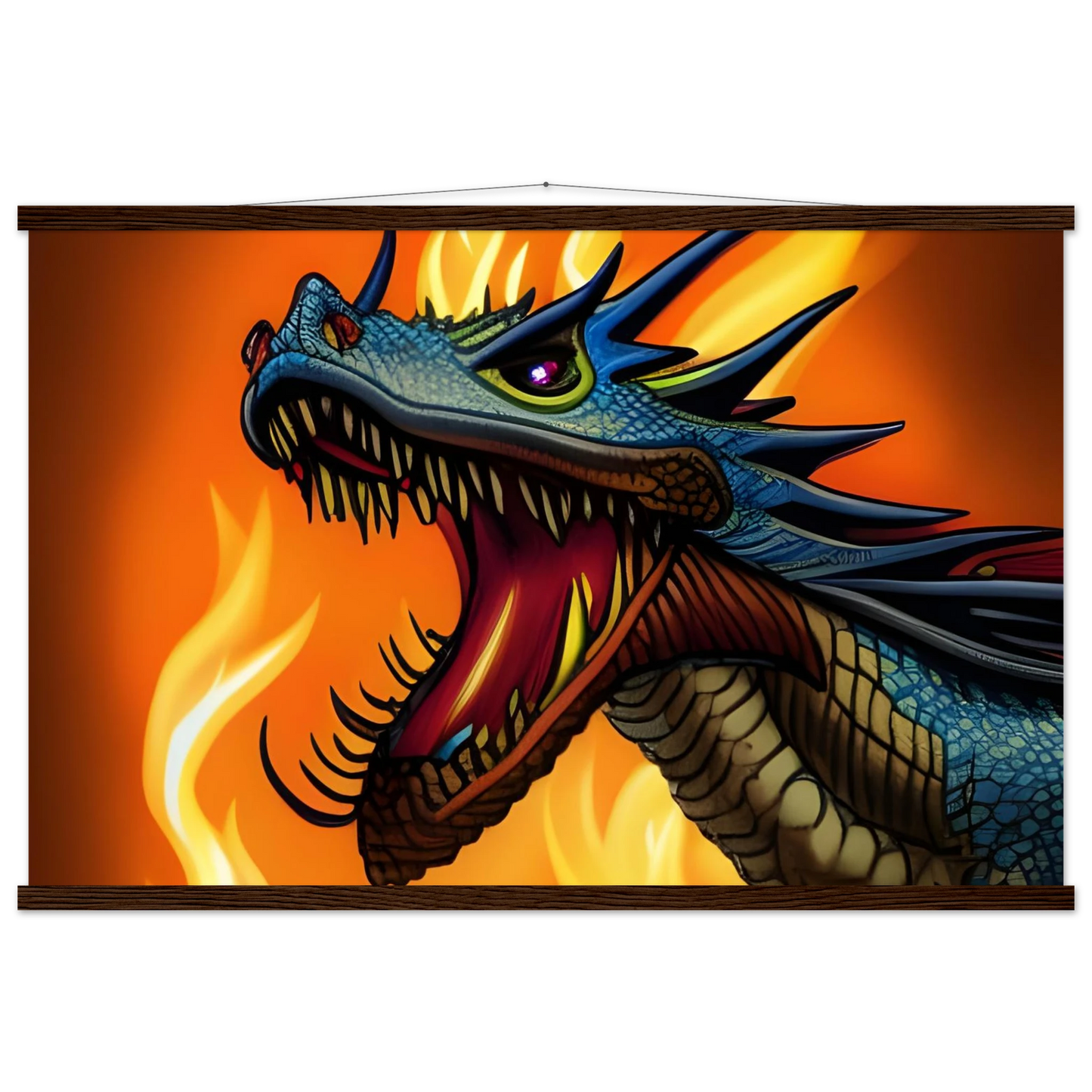 Framed Dragon Artwork displayed in Dragon’s Fury Poster with Hanger from PixiOnyx