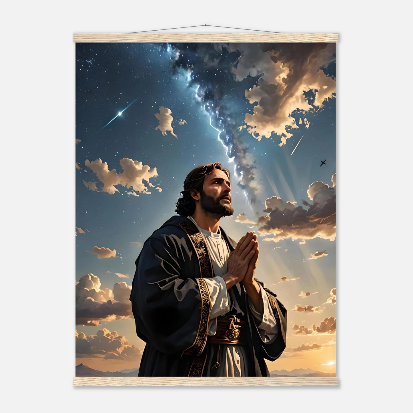 Hanging religious tapestry Poster with Hanger Prayer to the Cosmos PixiOnyx
