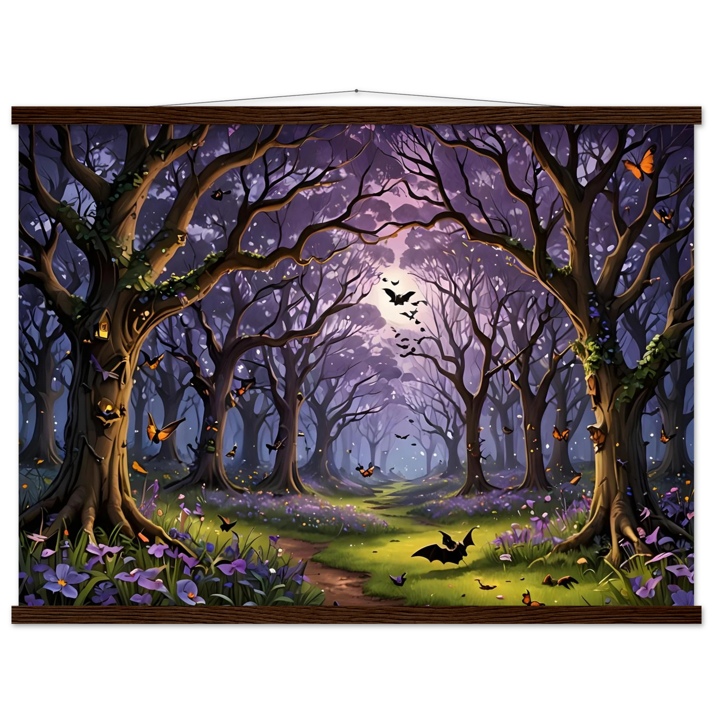 Enchanted forest tapestry featuring lush trees and mystical ambiance for wall decor