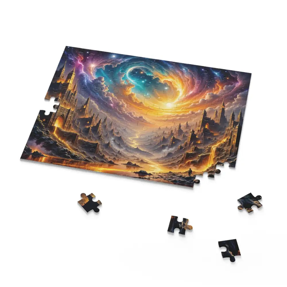 Partially completed Eclipsed Citadel Puzzle with vibrant fantasy dreamscape design