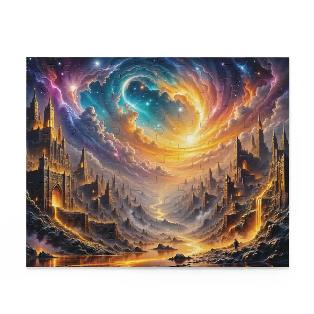 Eclipsed Citadel Puzzle featuring a fantasy dreamscape with castles, glowing river, and nebula