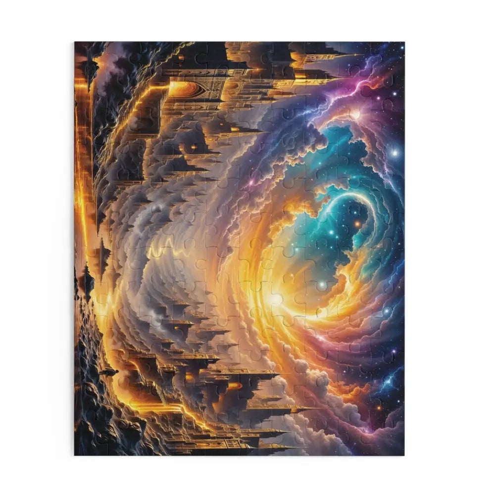 Eclipsed Citadel puzzle featuring vibrant fantasy dreamscape with cosmic clouds and structures