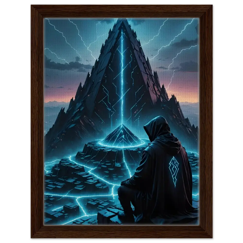 Framed futuristic pyramid scene from Electric Ascension Canvas Edition artwork