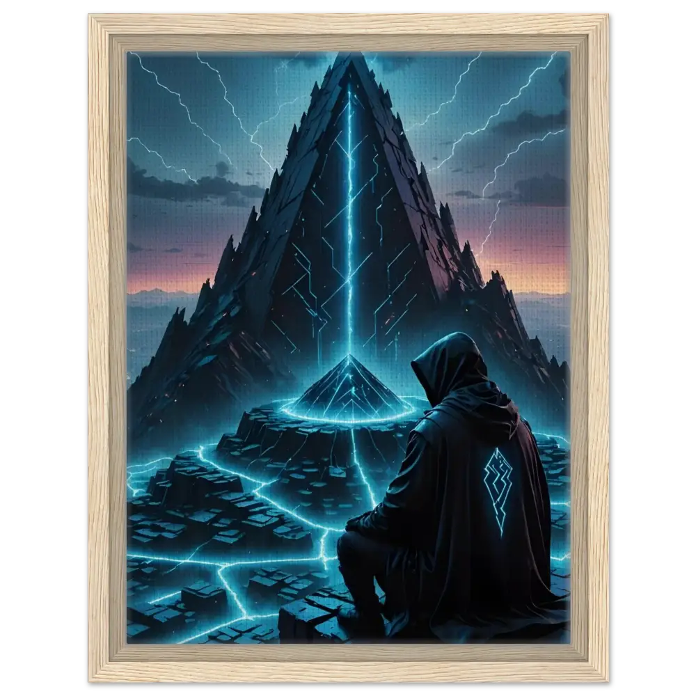 Framed mystical pyramid scene from Electric Ascension Framed Canvas Edition