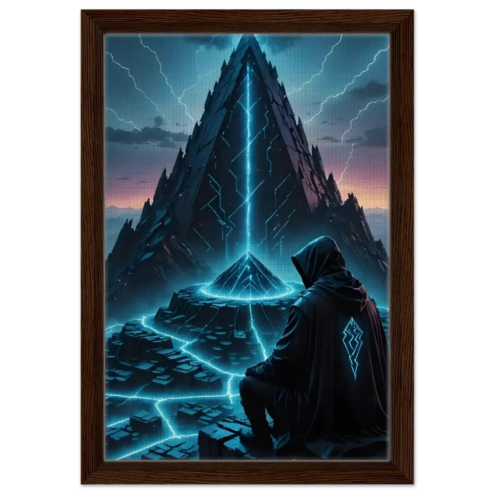 Framed futuristic pyramid scene from Electric Ascension Framed Canvas Edition