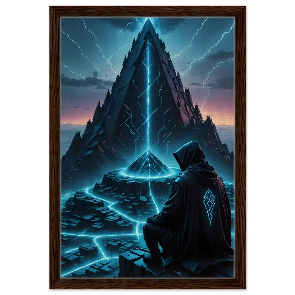 Framed futuristic pyramid scene from Electric Ascension Canvas Edition artwork