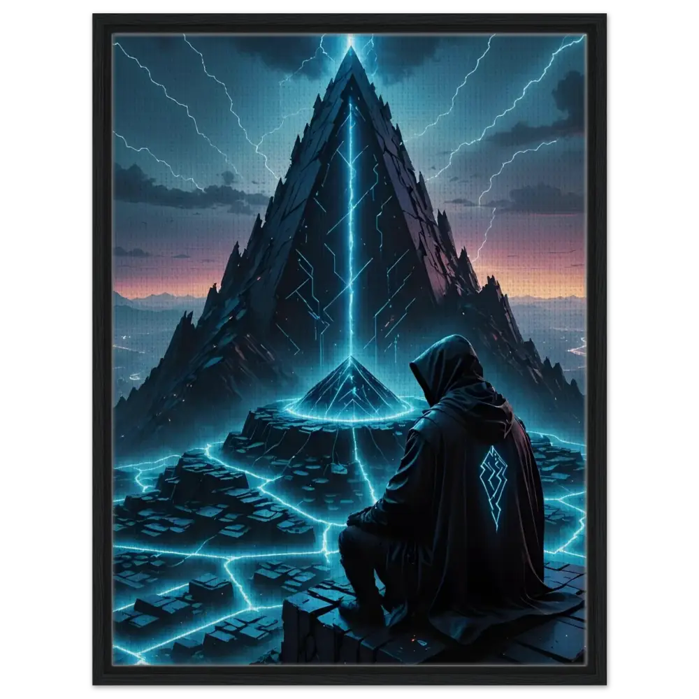 Framed digital art Electric Ascension Canvas Edition displayed in a modern gallery setting