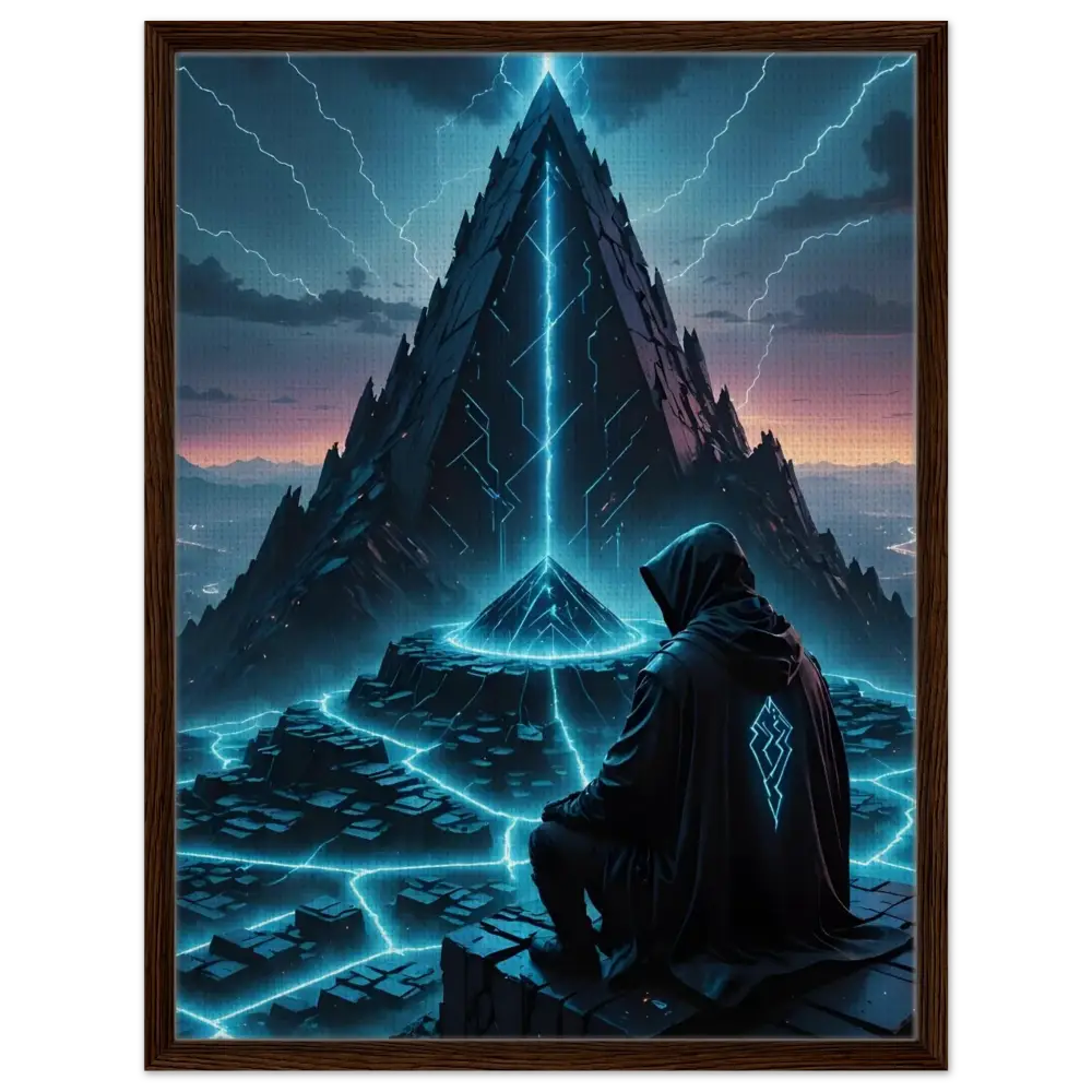 Framed futuristic pyramid scene from Electric Ascension Framed Canvas Edition