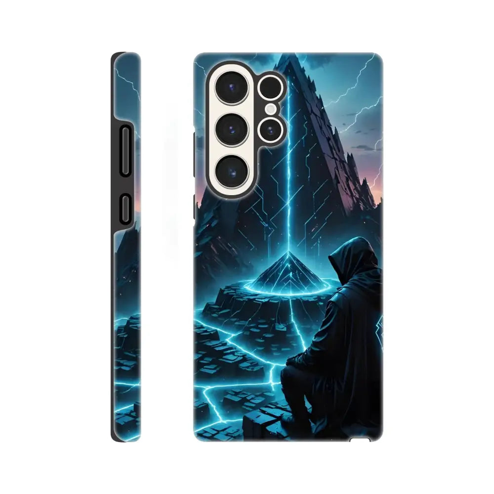 Electric Ascension Samsung Tough Case featuring a hooded figure in a futuristic landscape