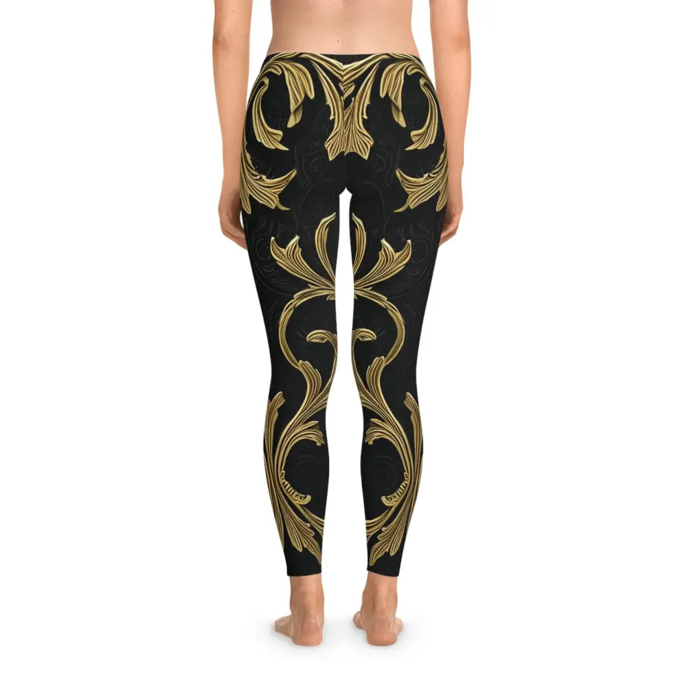 Black leggings with gold floral baroque design from PixiOnyx Active Collection