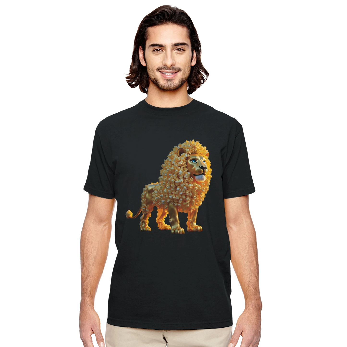 Black T-shirt with lion graphic from Organic Unisex Crewneck T-shirt The Golden Kernel King PixiOnyx