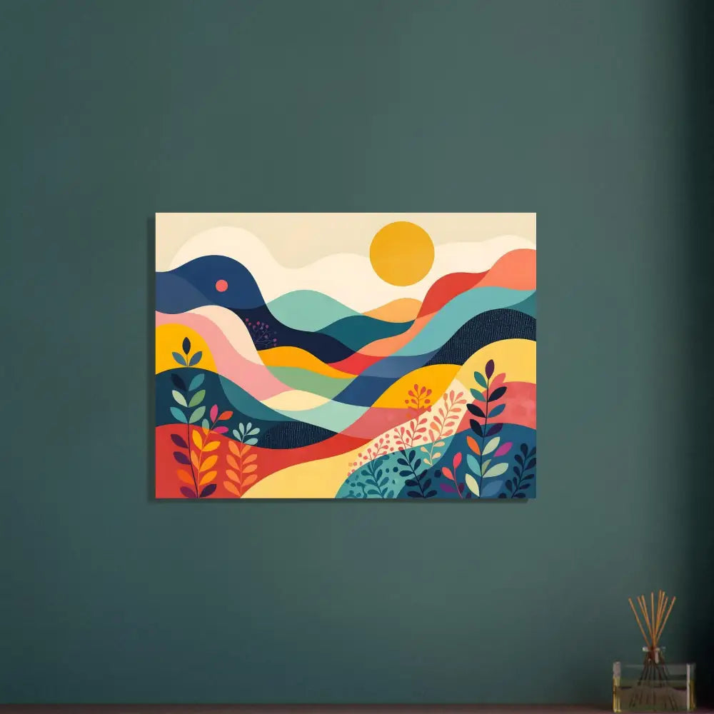 Colorful abstract landscape painting displayed on PixiOnyx Dreamscape Fine Art Poster