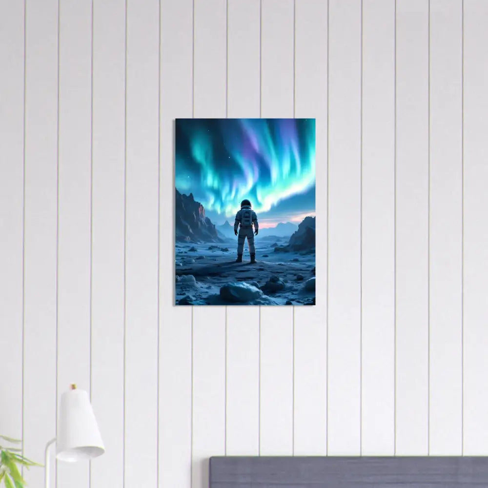 Astronaut under colorful Aurora Borealis art print on Fine Art Poster PixiOnyx Surreal Sci-Fi Display