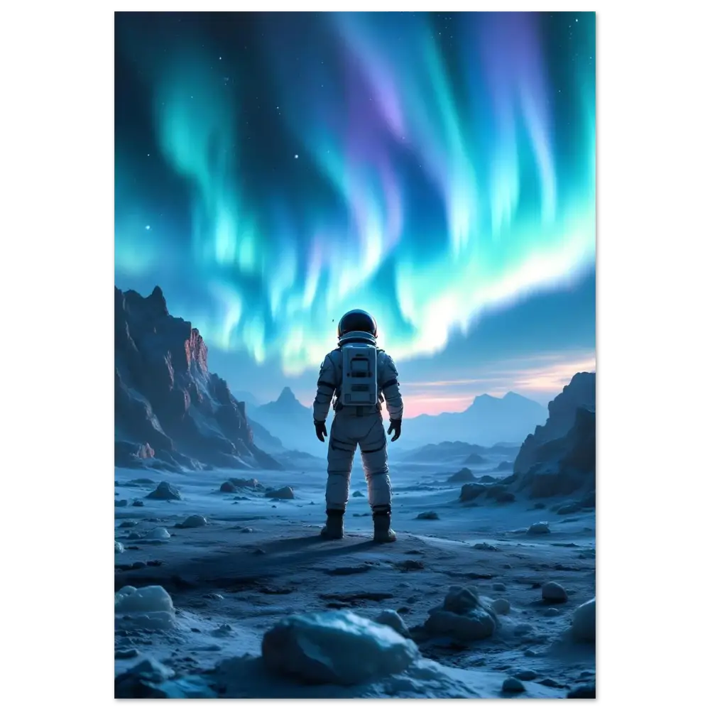Astronaut gazing at Aurora Borealis on Fine Art Poster PixiOnyx Surreal Sci-Fi Display