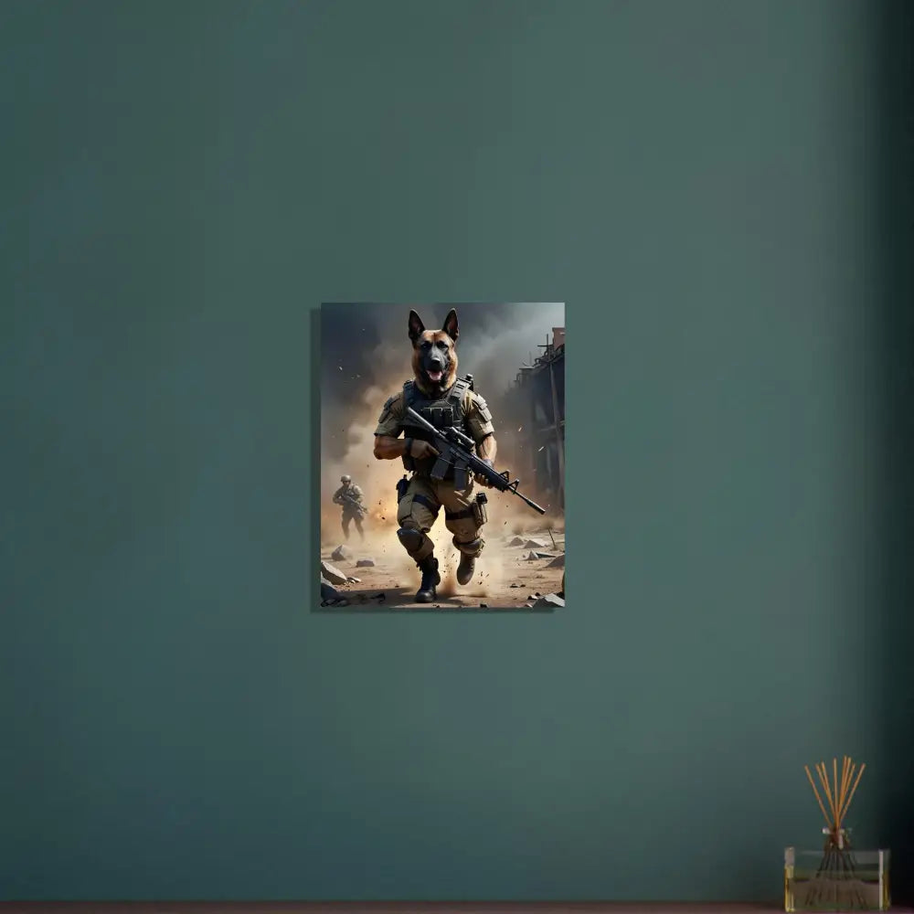 Dog-headed soldier with rifle on PixiOnyx Ultra-Detailed Fine Art Poster Battlehound Vanguard