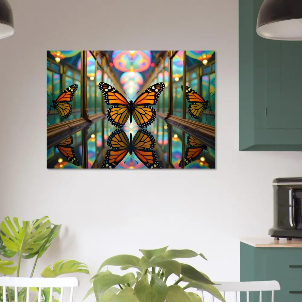Butterfly mirrored hallway art from PixiOnyx Kaleidoscopic Nature Flight poster
