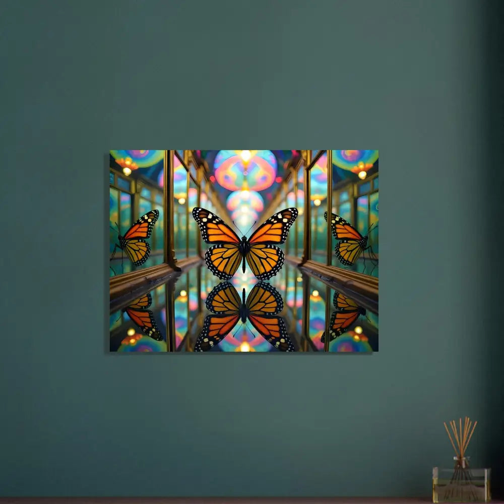 Butterfly kaleidoscope canvas art displayed on Fine Art Poster Butterfly Reflections PixiOnyx