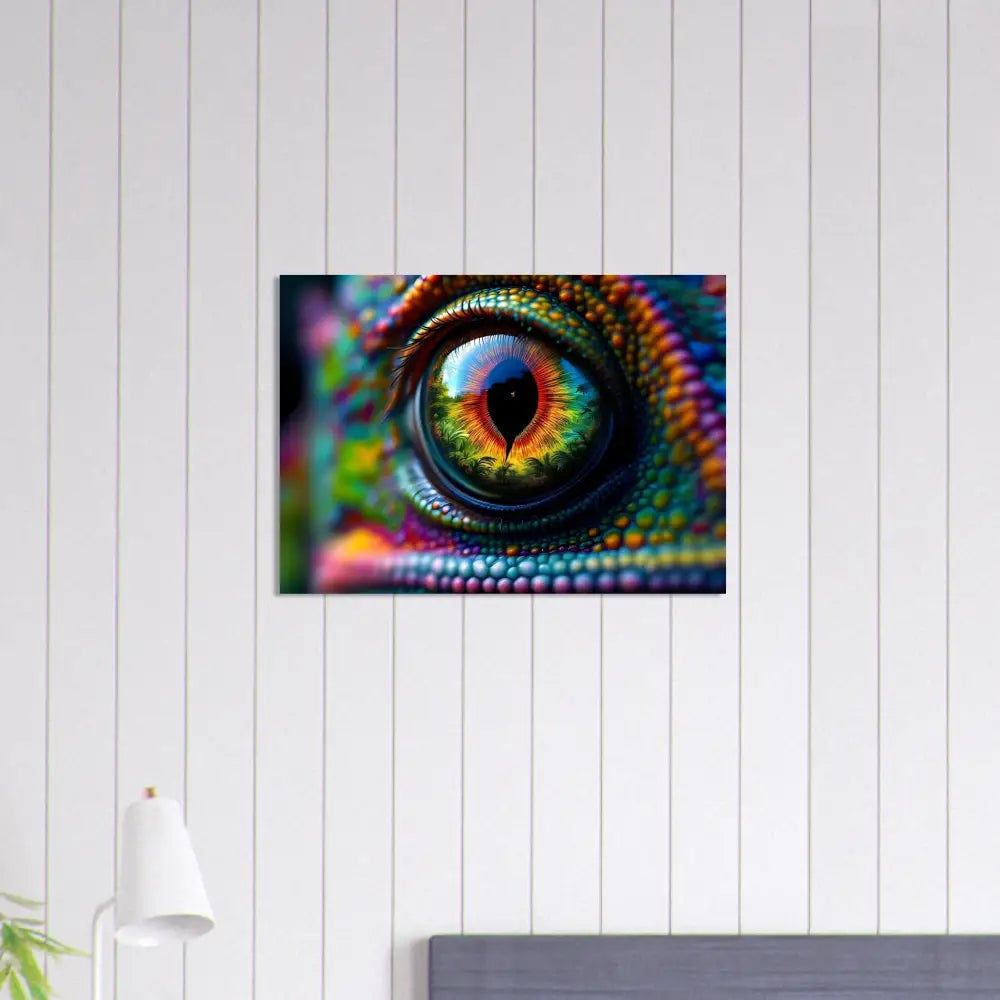 Colorful chameleon eye print on Fine Art Poster Chameleon’s Prism by PixiOnyx