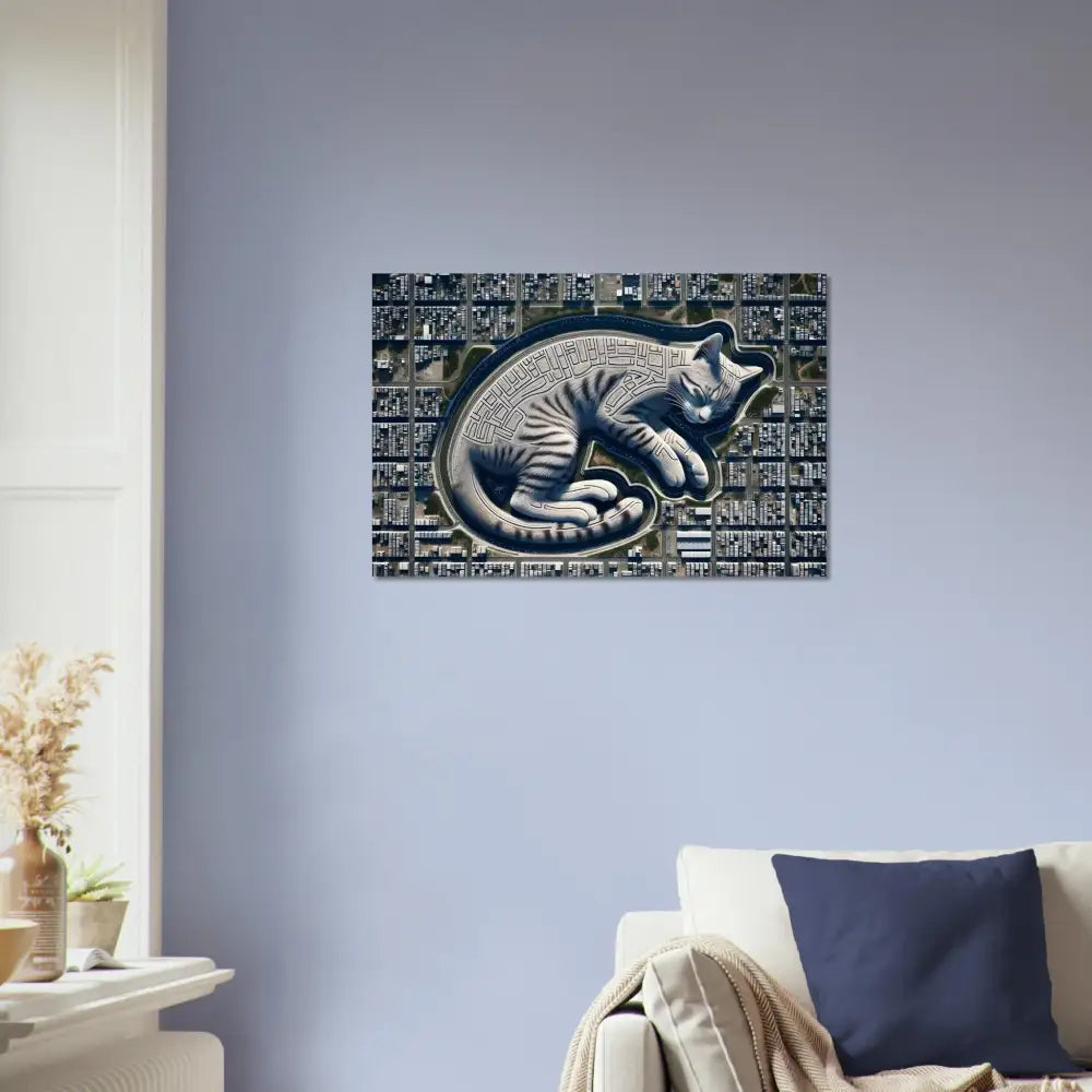 Cat-shaped city map art displayed on Fine Art Poster Citynap Overlook PixiOnyx Dreamcore Print
