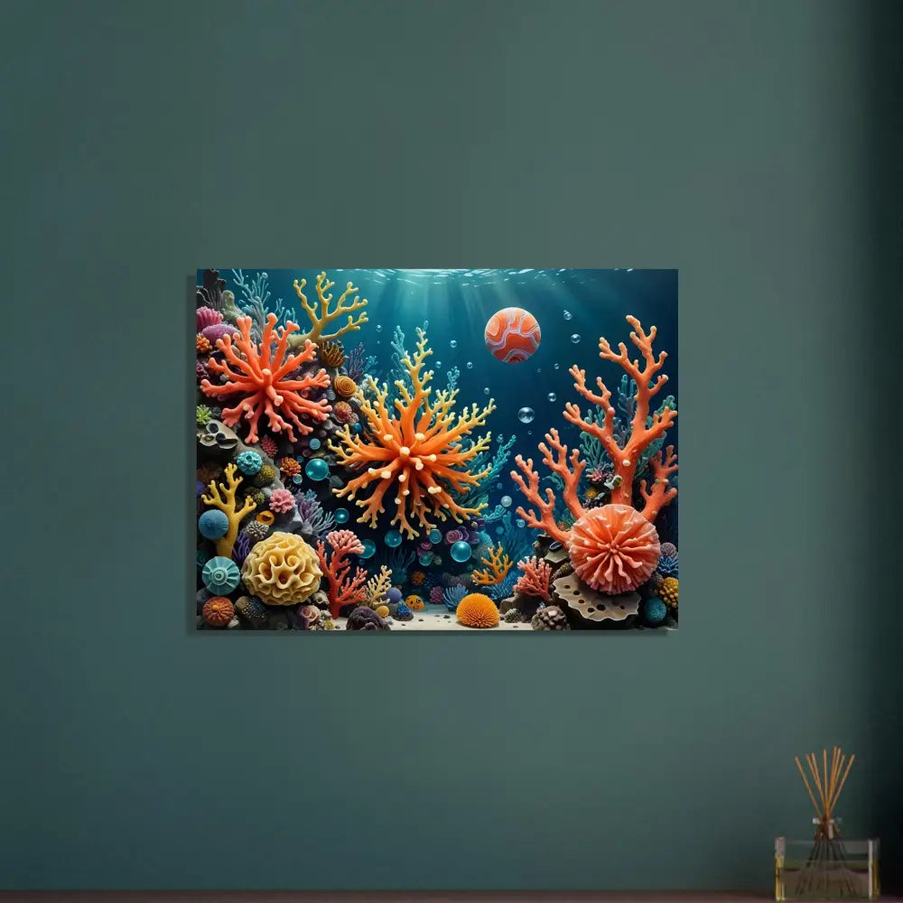 Vibrant coral reef artwork displayed on Fine Art Poster Coral Reverie by PixiOnyx