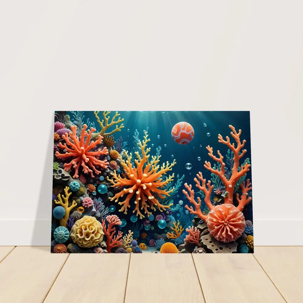 Vibrant coral reef artwork displayed on the Fine Art Poster Coral Reverie by PixiOnyx