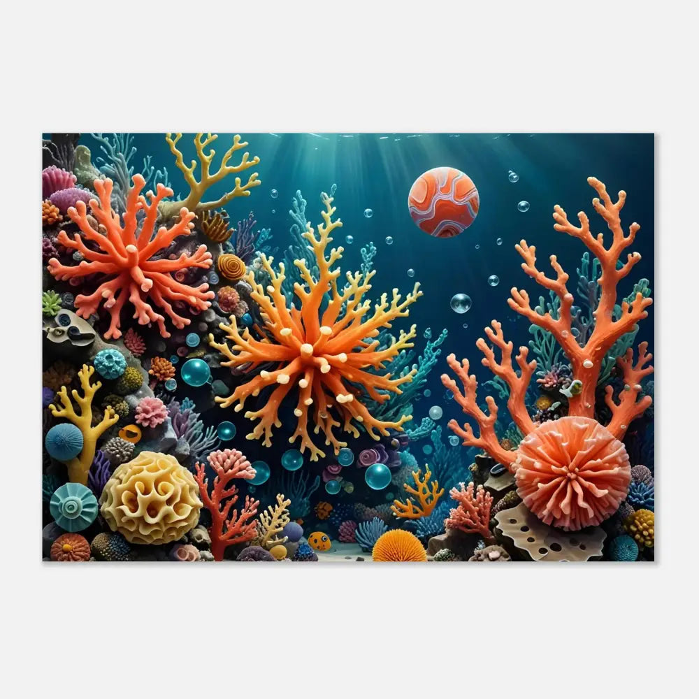 Vibrant coral reef ecosystem depicted in Fine Art Poster Coral Reverie by PixiOnyx