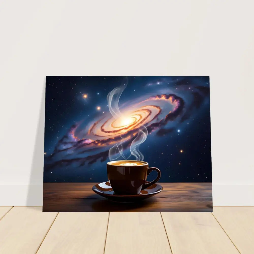 Coffee cup with galaxy backdrop on Fine Art Poster Cosmic Brew PixiOnyx Celestial Collection