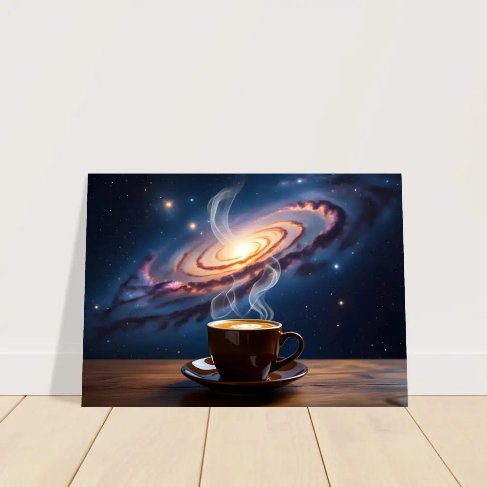 Coffee cup galaxy art on a poster from PixiOnyx Celestial Collection