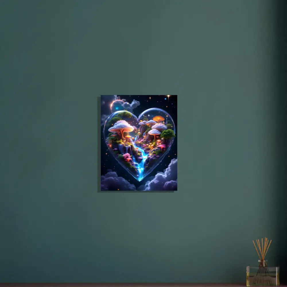 Heart-shaped fantasy landscape depicted in Fine Art Poster Cosmic Heart PixiOnyx Dreamcore