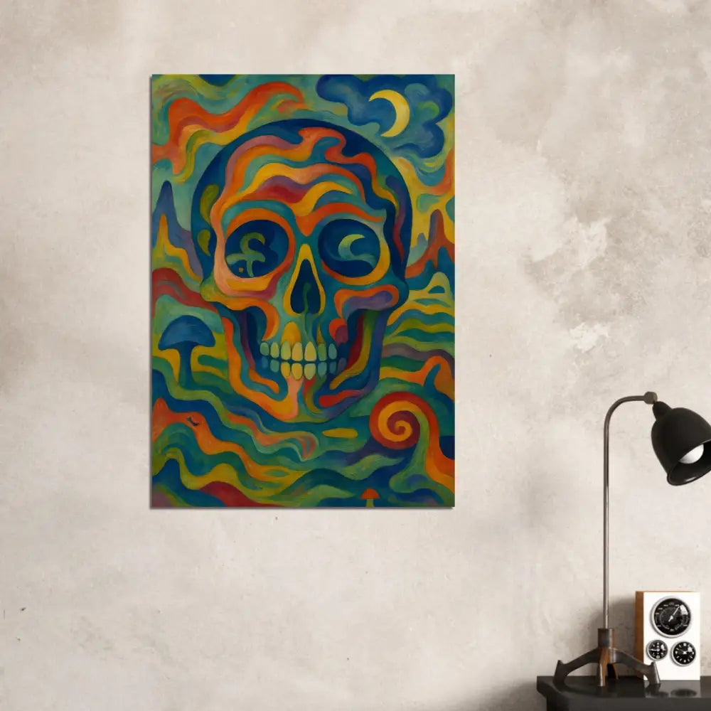 Colorful psychedelic skull painting on the Fine Art Poster Craniocolor by PixiOnyx