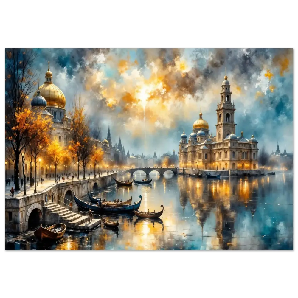 Surreal riverside vista with domed buildings on museum-quality matte paper in PixiOnyx Dreamscape Display